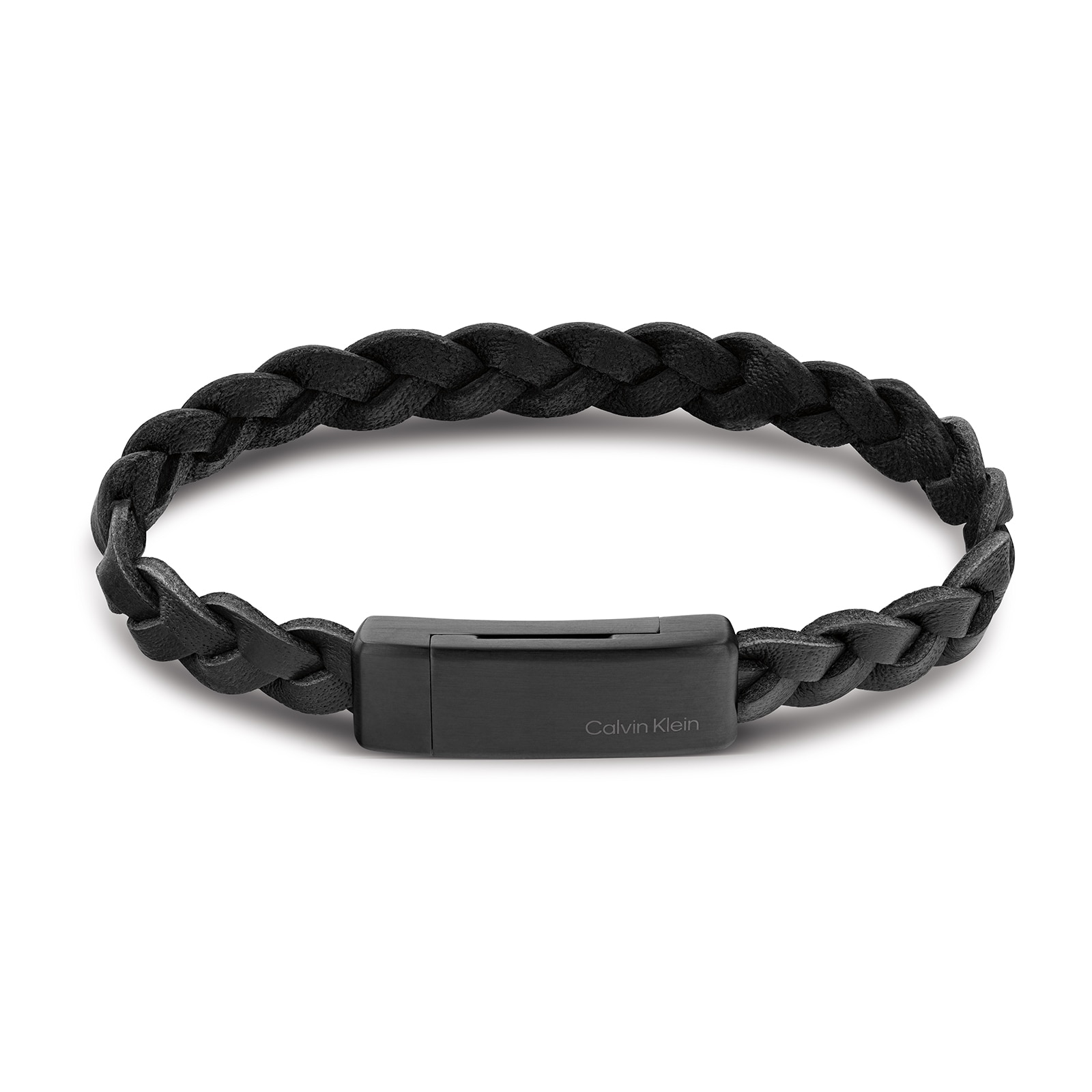 Calvin Klein Mens Black Leather Bracelet 35000129 | Goldsmiths