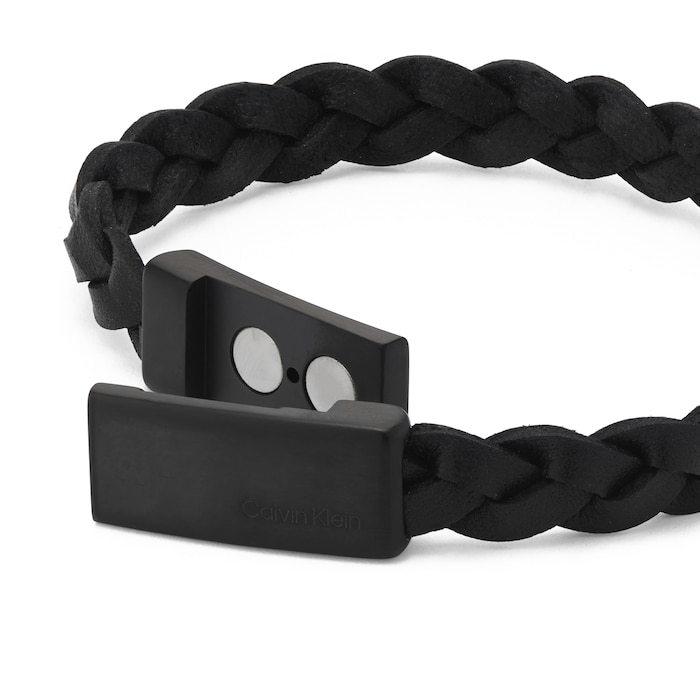 Calvin Klein Mens Black Leather Bracelet