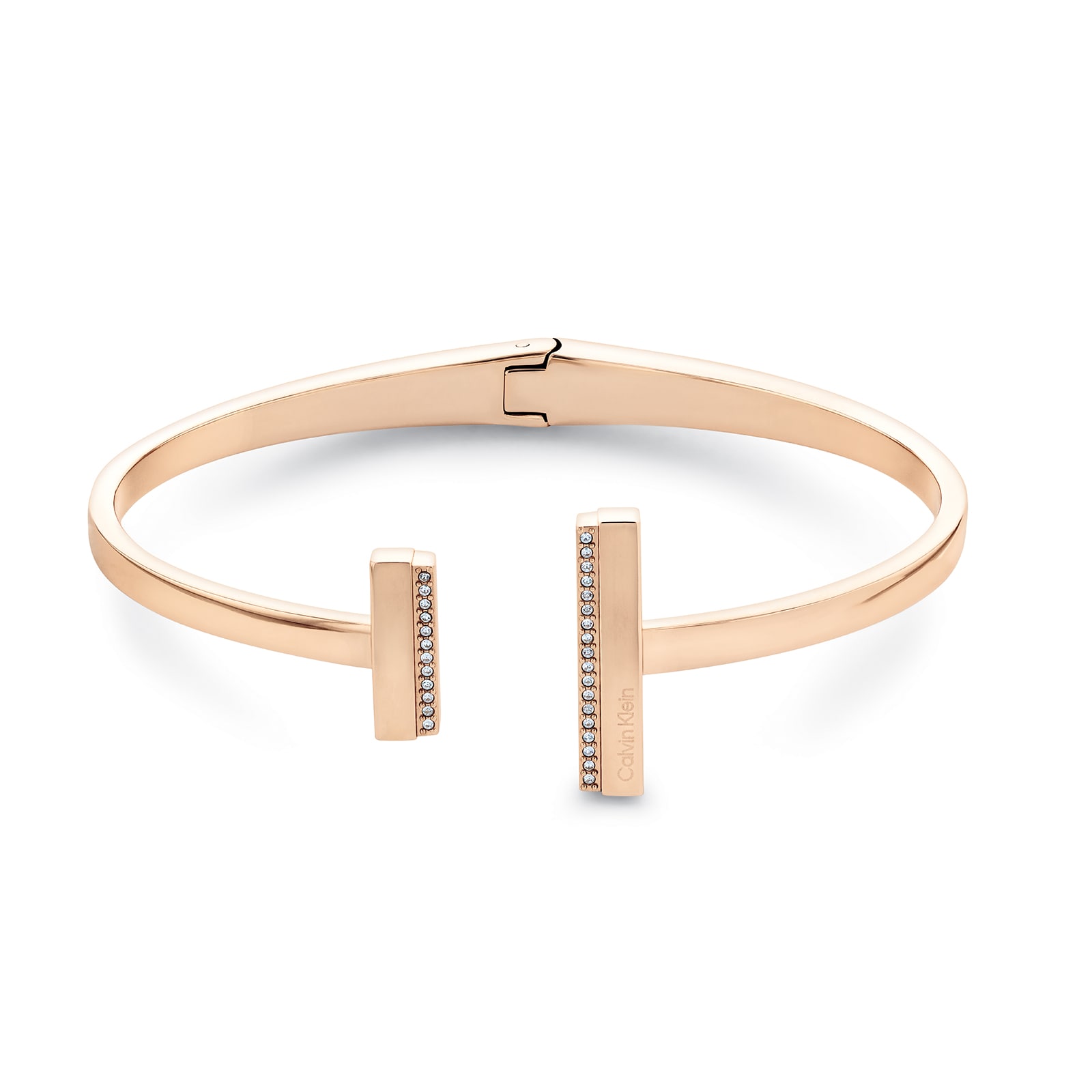 Calvin Klein Womens Rose Gold Plated Linear Crystal Bangle | Goldsmiths