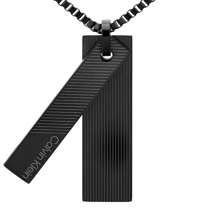 Calvin Klein Mens Black IP Double Pendant Necklace