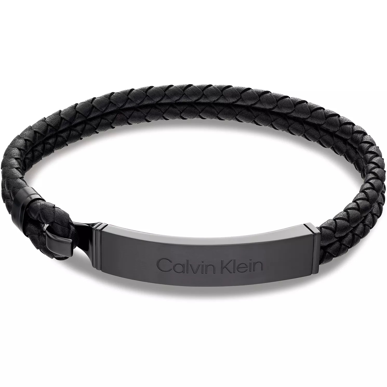 Calvin Klein Mens Black Braided Leather Bracelet