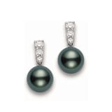 Mikimoto Black South Sea Tahitian Grade A+ Pearl & Diamond Stud Earrings