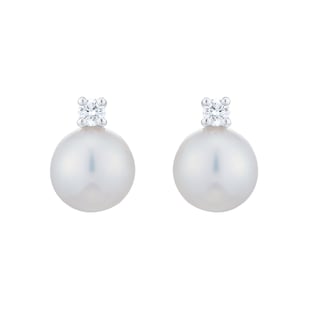 Mikimoto 18ct White Gold 6mm Grade AA Pearl & 0.06cttw Diamond Earrings