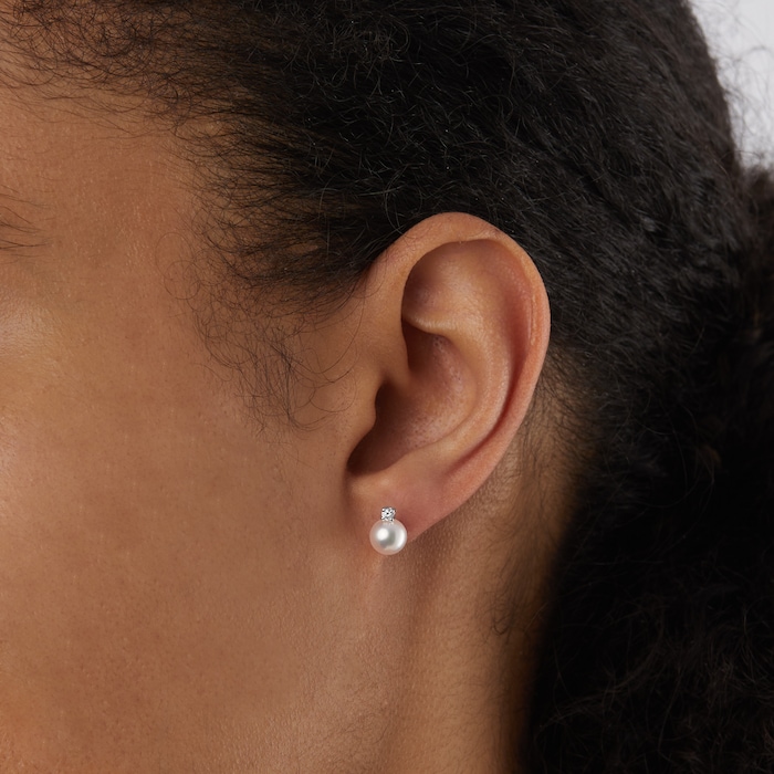 Mikimoto 18ct White Gold 6mm Grade AA Pearl & 0.06cttw Diamond Earrings