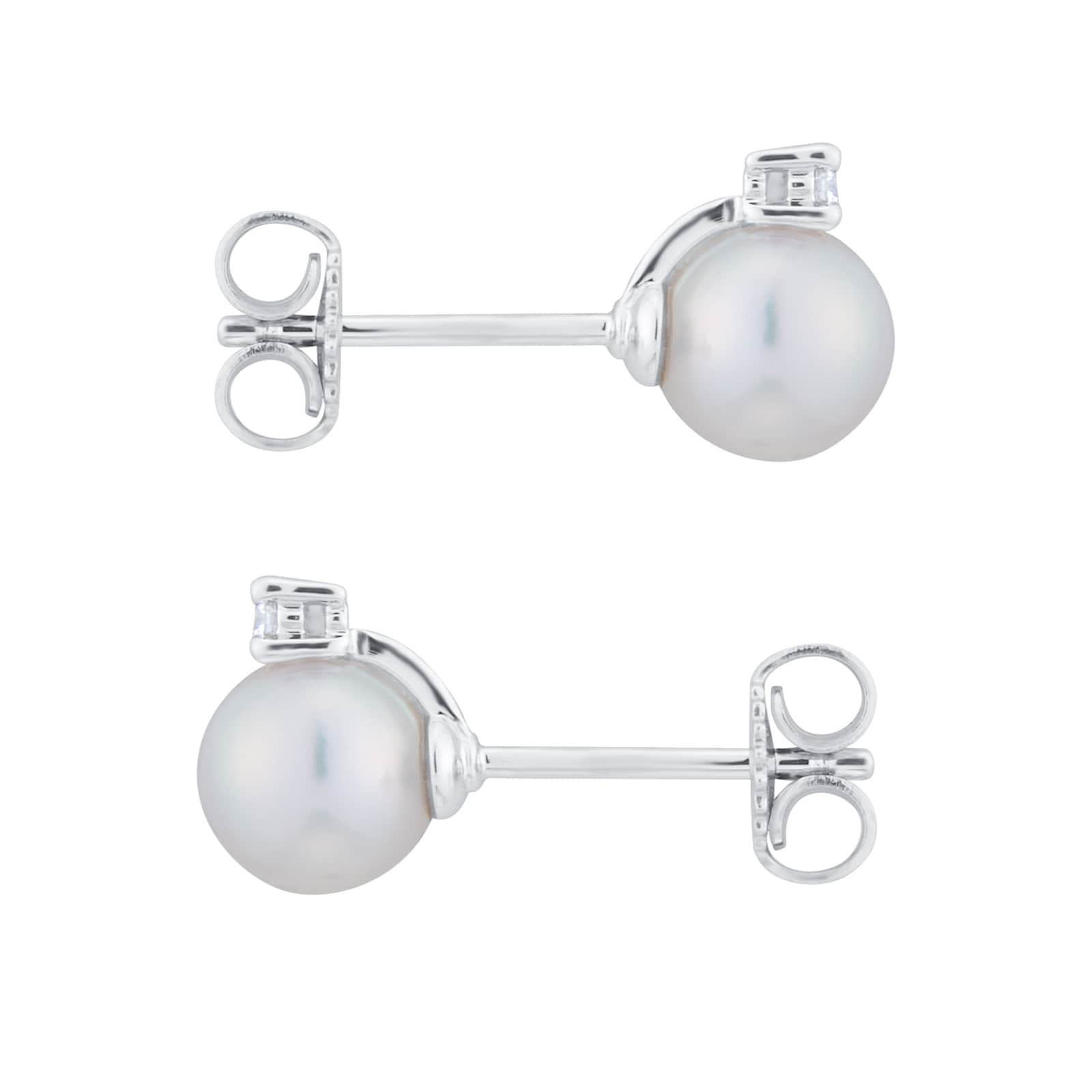 Mikimoto 18ct White Gold 6mm Grade AA Pearl & 0.06cttw Diamond Earrings