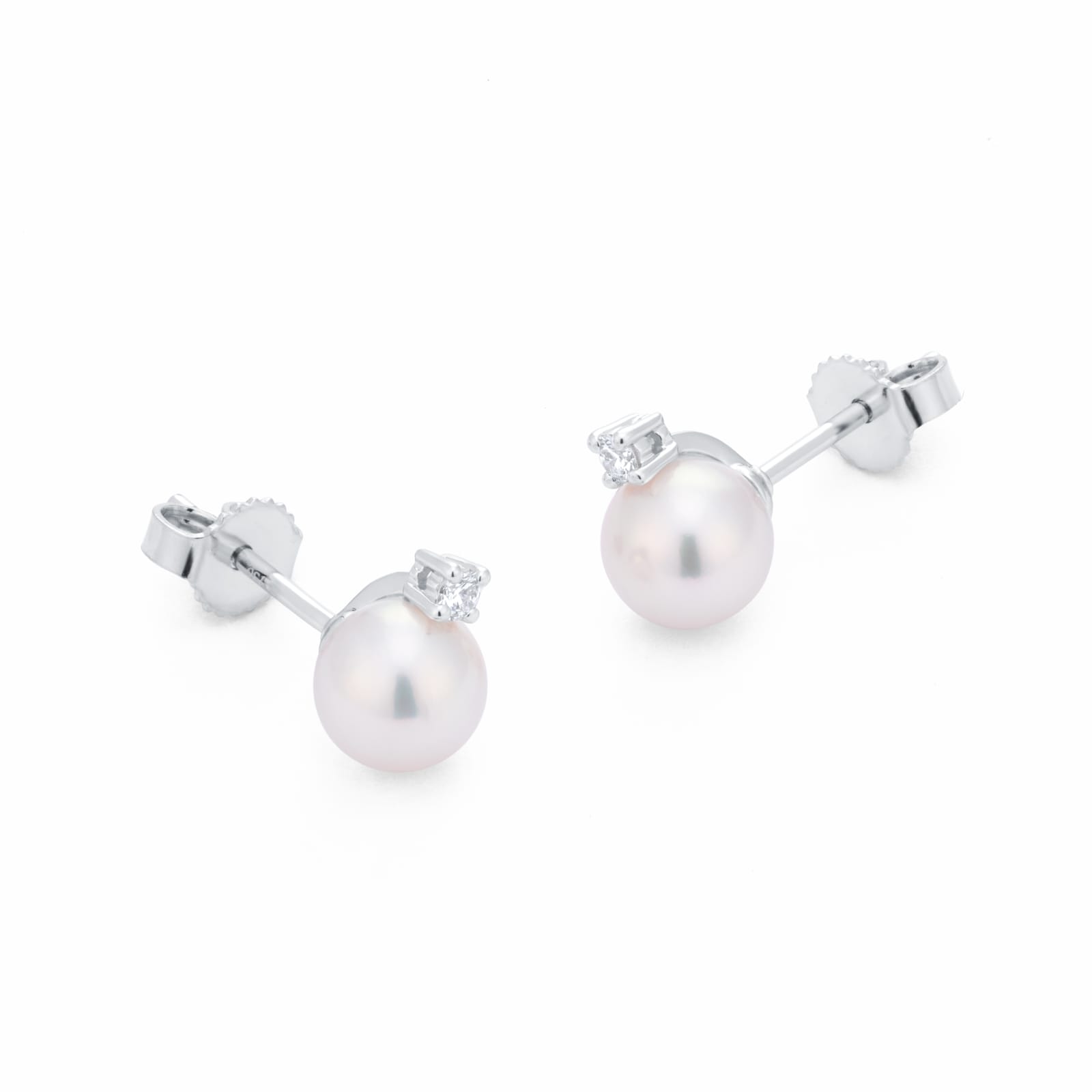 Mikimoto 18ct White Gold 6mm Grade AA Pearl & 0.06cttw Diamond Earrings