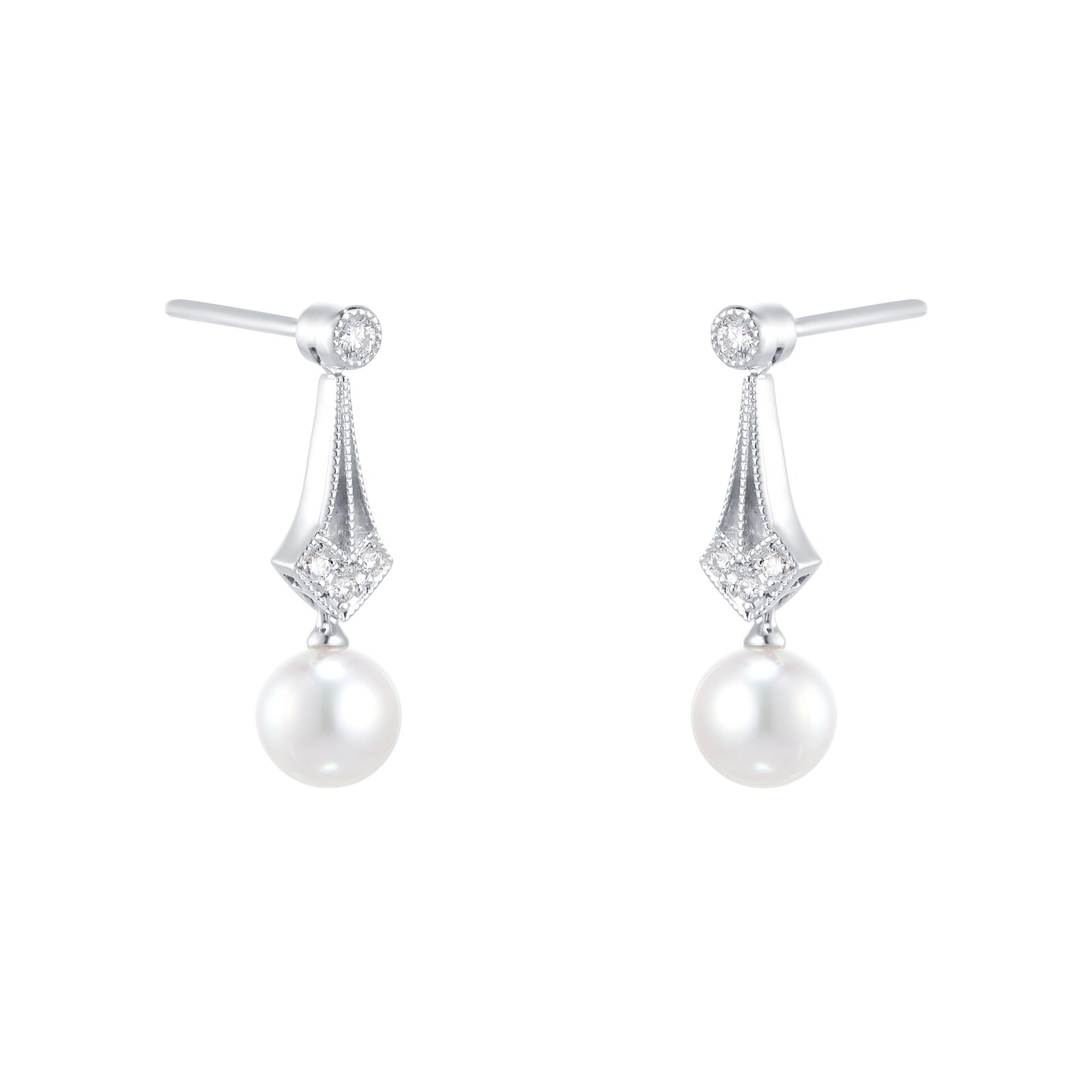 Vintage Collection 6.75mm Grade A+ Akoya Cultured Pearl & 0.08cttw Diamond Earrings