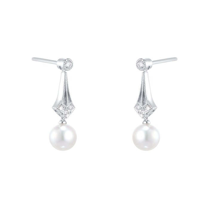 Mikimoto Vintage Collection 6.75mm Grade A+ Akoya Cultured Pearl & 0.08cttw Diamond Earrings