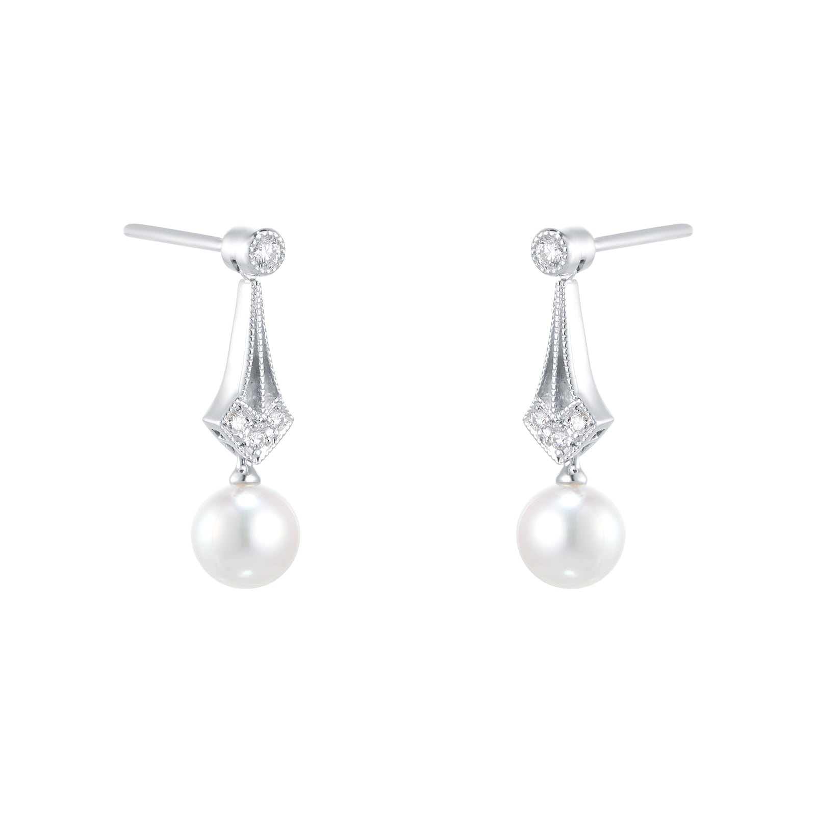 Mikimoto Vintage Collection 6.75mm Grade A+ Akoya Cultured Pearl & 0.08cttw Diamond Earrings