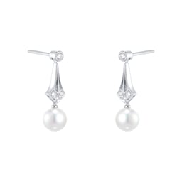 37400284 - Vintage Collection 6.75mm Grade A+ Akoya Cultured Pearl & 0.08cttw Diamond Earrings