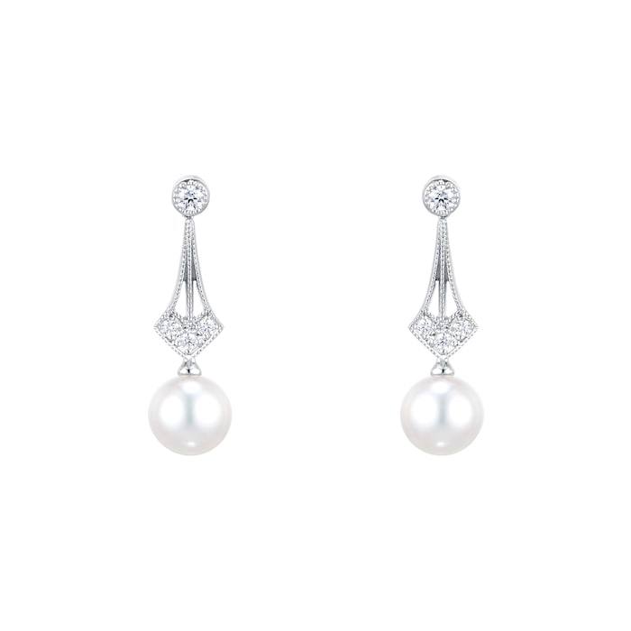 Mikimoto Vintage Collection 6.75mm Grade A+ Akoya Cultured Pearl & 0.08cttw Diamond Earrings