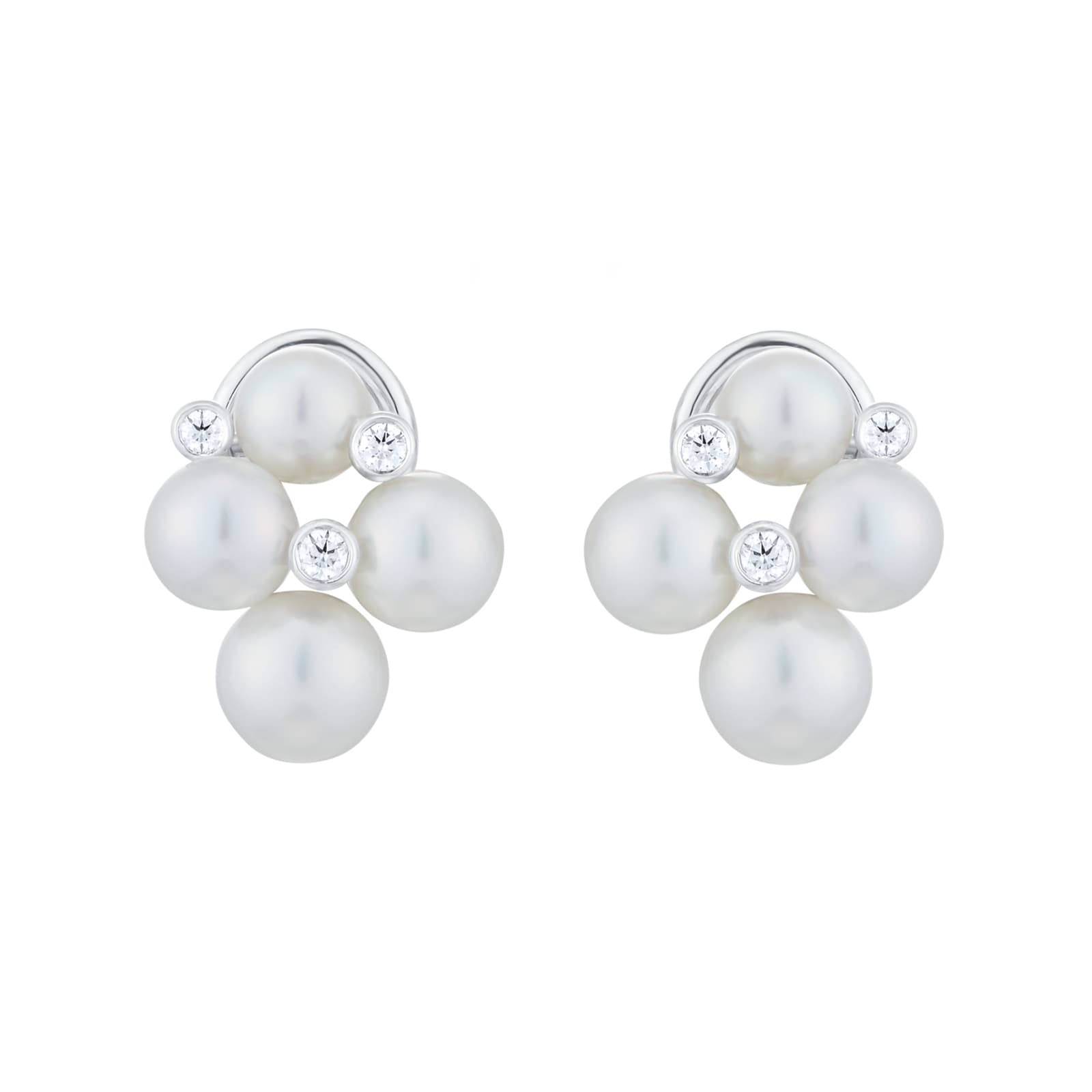 Bubble Collection Pearl & 0.08cttw Diamond Earrings