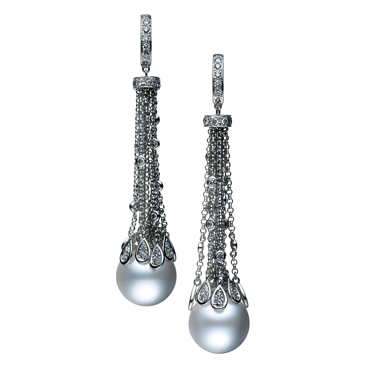 Mikimoto 18k White Gold Cultured White South Sea pearl 13mm A1+ Grade 1.04cttw Diamond Drop Earrings