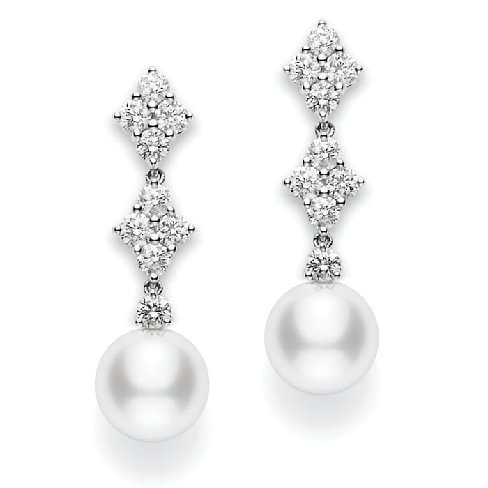 Mikimoto 18k White Gold White South Sea pearl  9mm A+ Grade 1.46cttw Diamond Earrings