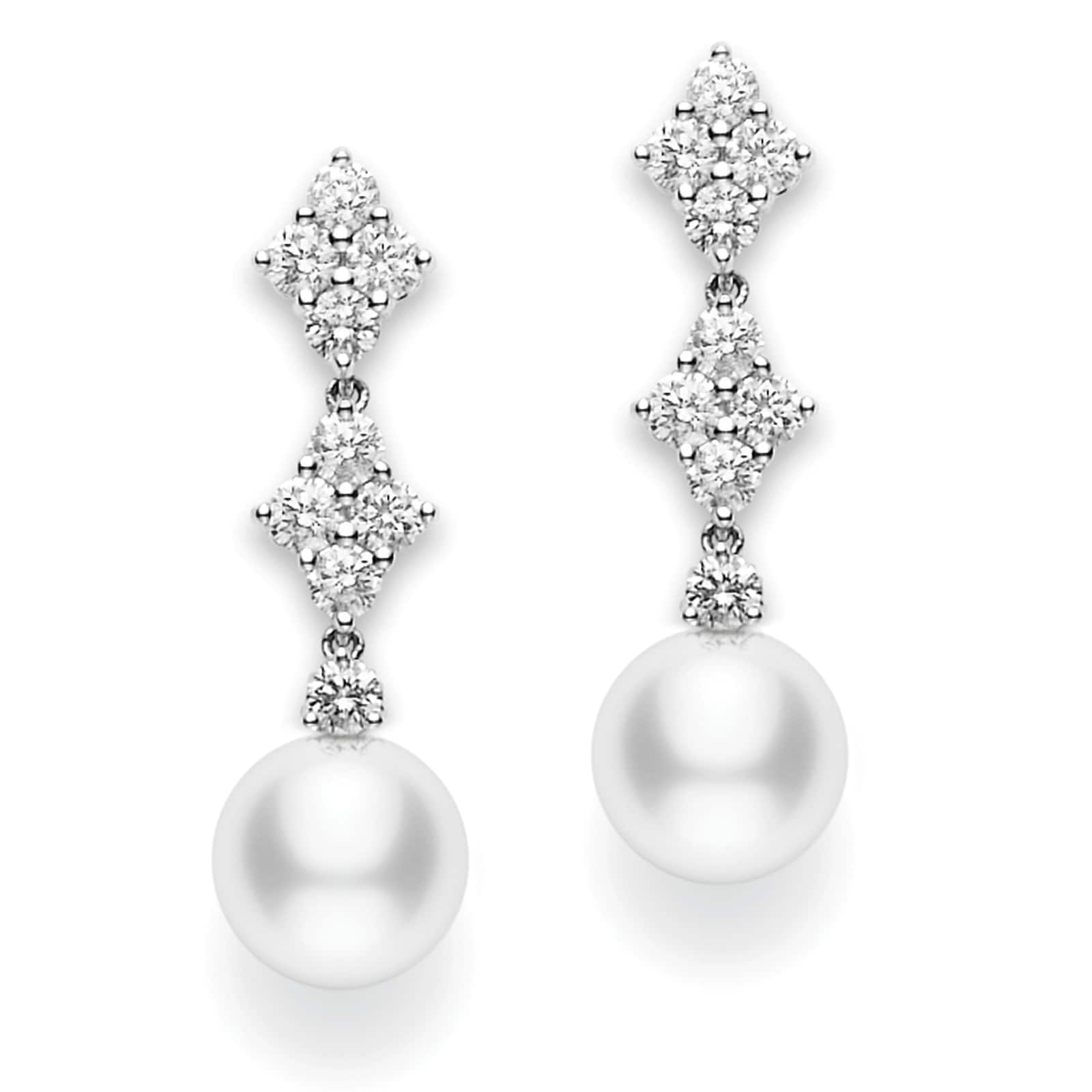 Mikimoto 18k White Gold White South Sea pearl  9mm A+ Grade 1.46cttw Diamond Earrings