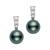 Mikimoto 18k White Gold 9mm Black South Sea Cultured Pearl and 0.48cttw Diamond Drop Earrings