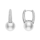 Mikimoto 18k White Gold 8mm Cultured Pearl and 0.26cttw Diamond Earrings