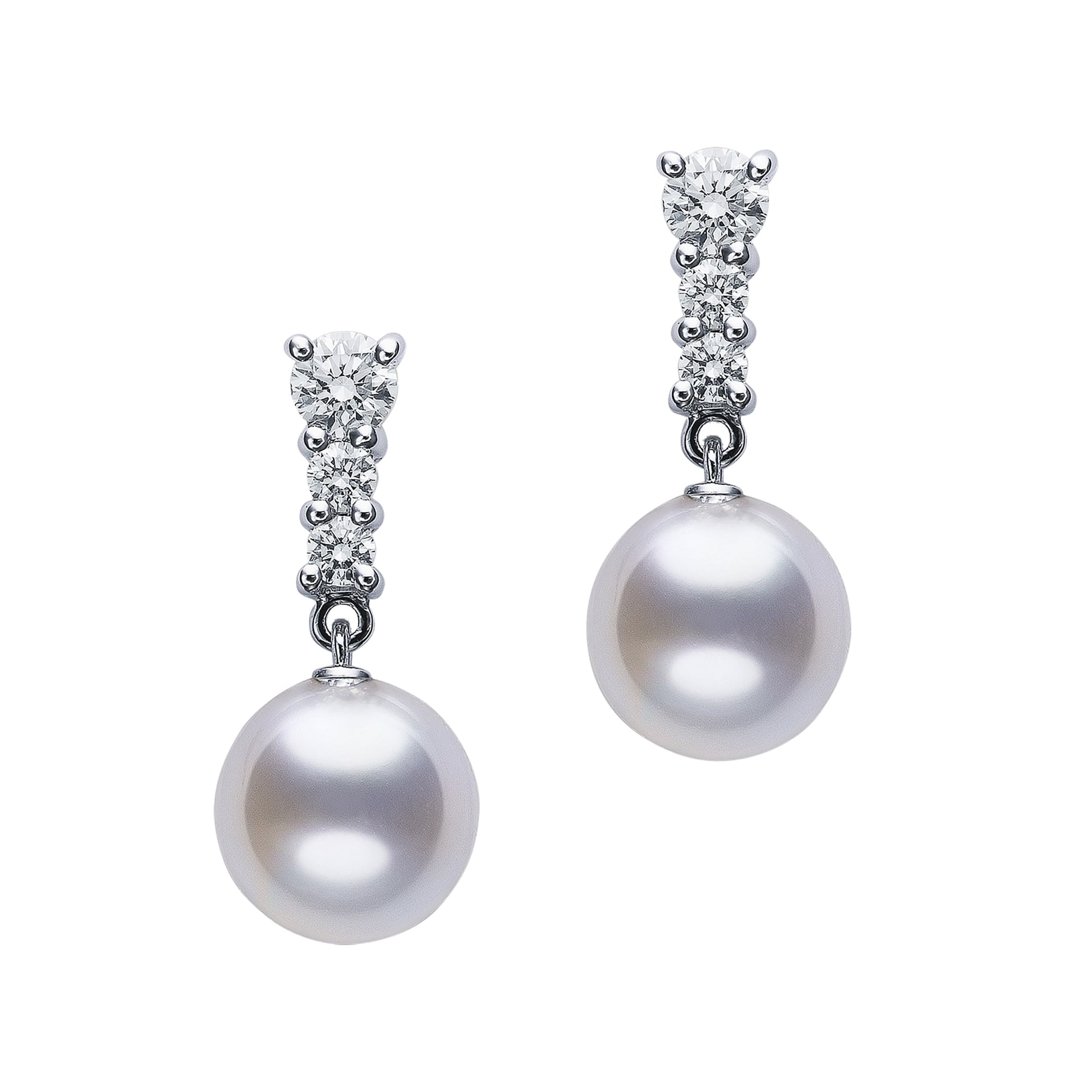 Mikimoto 18k White Gold 8mm Akoya Cultured Pearl and 0.29cttw Diamond Drop Earrings