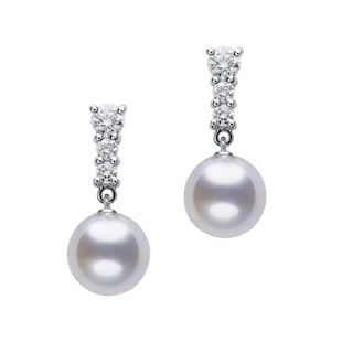 Mikimoto 18k White Gold 8mm Akoya Cultured Pearl and 0.29cttw Diamond Drop Earrings