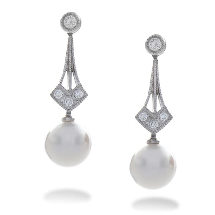 Mikimoto 18k White Gold Cultured Akoya 6.5mm A+ Grade 0.08cttw Diamond Earrings