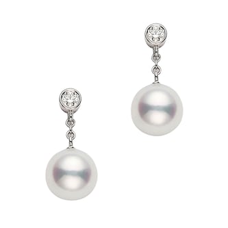 Mikimoto 18k White Gold 8mm Akoya Cultured Pearl and 0.12cttw Diamond Drop Earrings Mikimoto 18k White Gold 8mm Akoya Cultured Pearl and 0.12cttw Diamond Drop Earrings