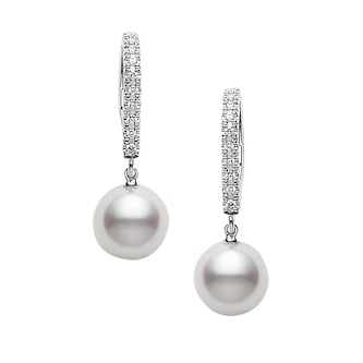 Mikimoto 18k White Gold 7.5mm Akoya Cultured Pearl and 0.08cttw Diamond Drop Earrings Mikimoto 18k White Gold 7.5mm Akoya Cultured Pearl and 0.08cttw Diamond Drop Earrings
