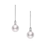 Mikimoto 18k White Gold 7mm Akoya Cultured Pearl and 0.06cttw Diamond Drop Earrings