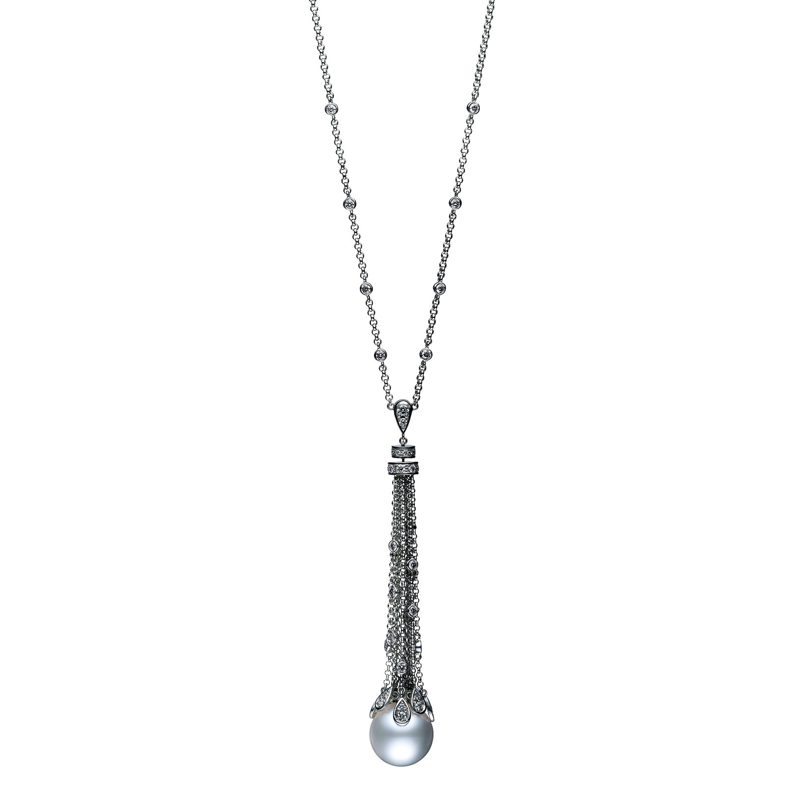 Mikimoto 18k White Gold Cultured White South Sea pearl 13mm A+ 13mm 1.34cttw Diamond Necklace