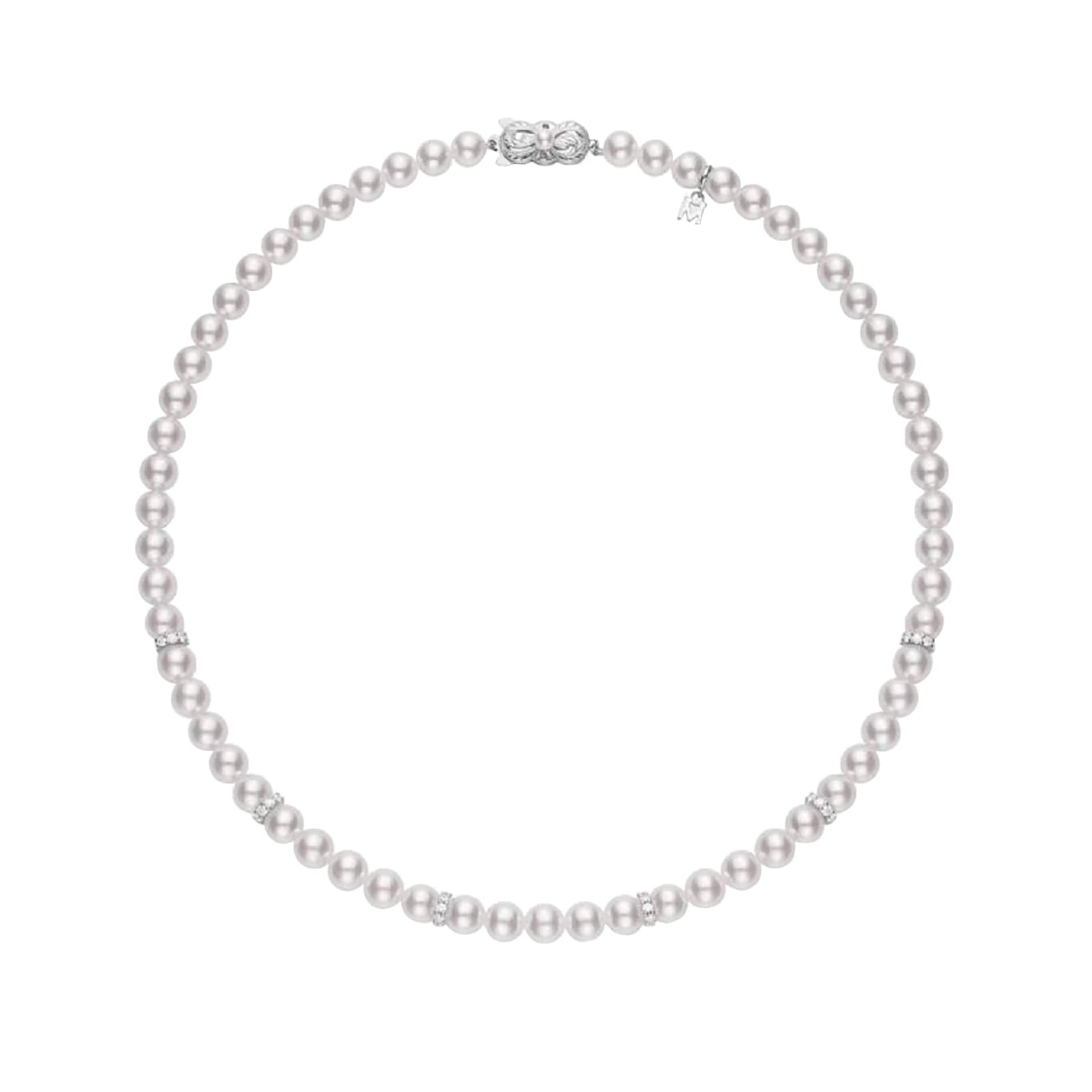 Mikimoto 18k White Gold Akoya Cultured Pearl and Diamond Rondelle 18" necklace Mikimoto 18k White Gold Akoya Cultured Pearl and Diamond Rondelle 18" necklace
