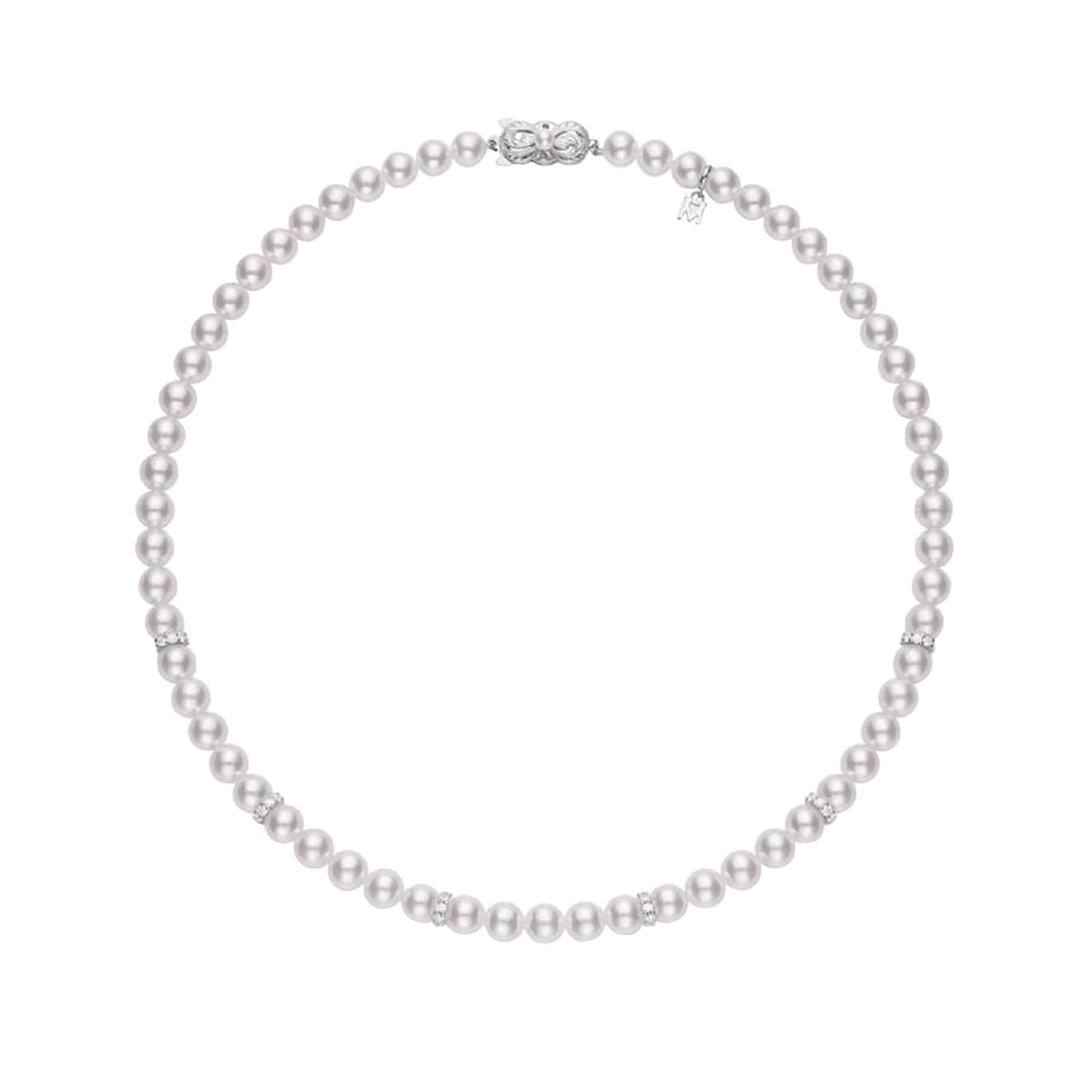 Mikimoto 18k White Gold Akoya Cultured Pearl and Diamond Rondelle 18" necklace