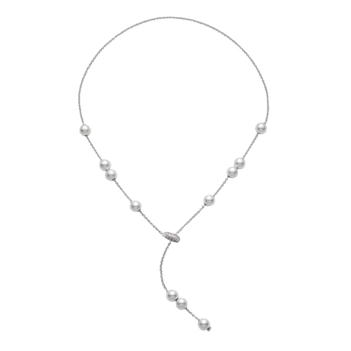 Mikimoto 18k White Gold Akoya Cultured Pearl and 0.20cttw Diamond Necklace 19"