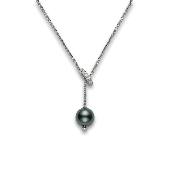 Mikimoto 18K White Gold Black South Sea Pearl & Diamond Necklace