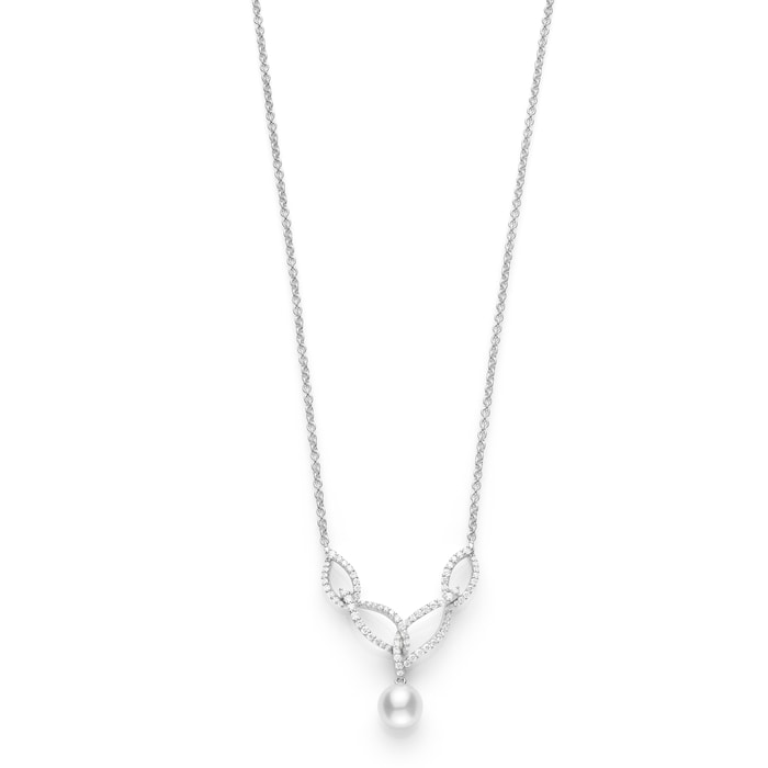 Mikimoto 18k White Gold Cultured Akoya 8mm A+ Grade pearl and 0.83cttw Diamond Necklace