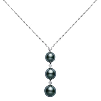 Mikimoto 18k White Gold Three Drop Black South Sea Cultured Pearl and Diamond 18" Necklace Mikimoto 18k White Gold Three Drop Black South Sea Cultured Pearl and Diamond 18" Necklace