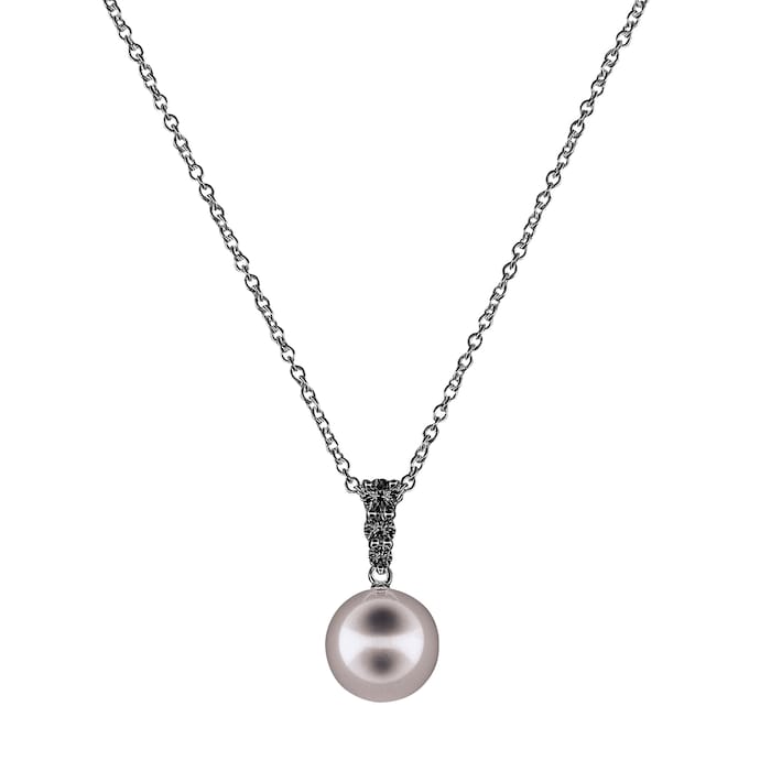 Mikimoto 18k White Gold Black South Sea Single Cultured Pearl and Diamond 18" Necklace