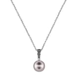 Mikimoto 18k White Gold Black South Sea Single Cultured Pearl and Diamond 18" Necklace