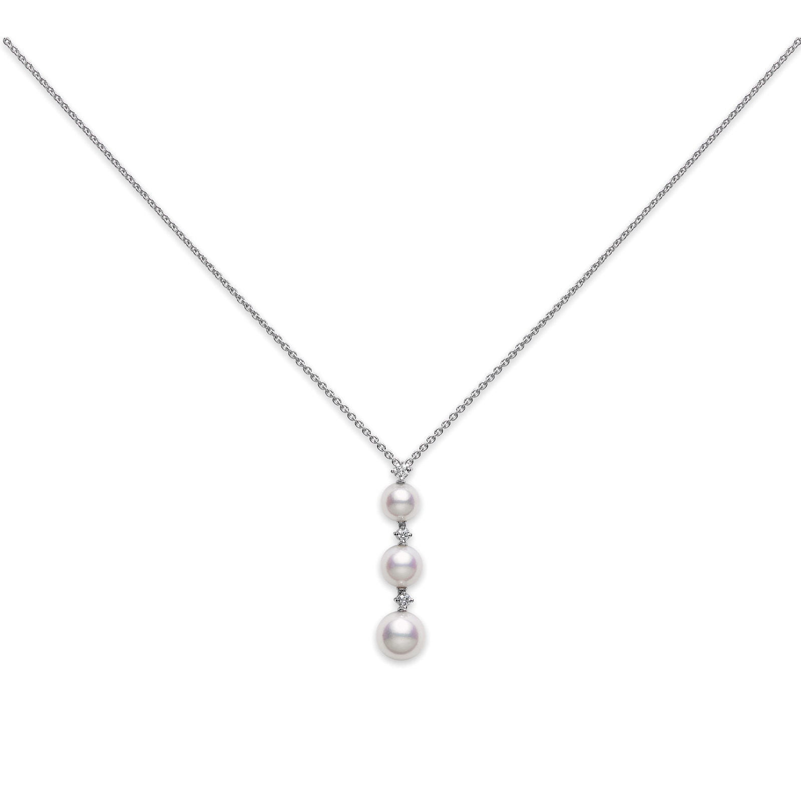 Mikimoto 18k White Gold Cultured 5.5-7.5mm pearl and 0.08cttw Diamond Necklace 16-18"