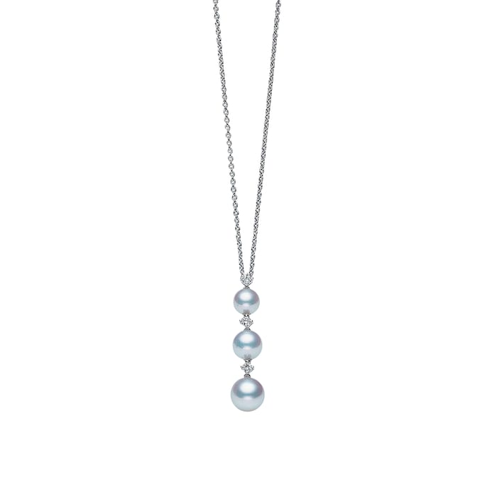 Mikimoto 18k White Gold Cultured 5.5-7.5mm pearl and 0.08cttw Diamond Necklace 16-18"