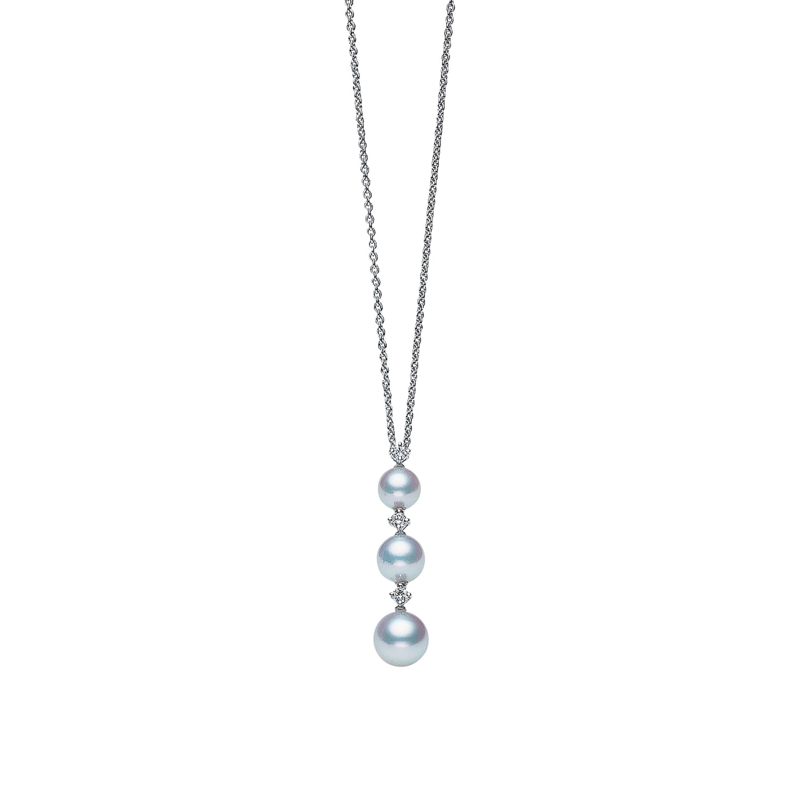 Mikimoto 18k White Gold Cultured 5.5-7.5mm pearl and 0.08cttw Diamond Necklace 16-18"