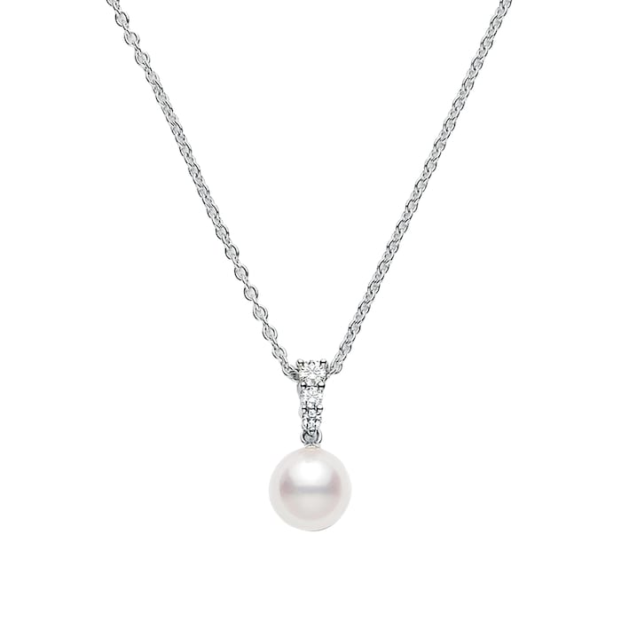 Mikimoto 18k White Gold Akoya Single Cultured Pearl and Diamond 18" Necklace