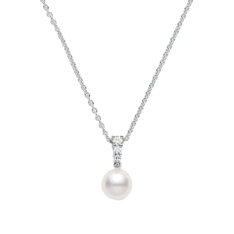 Mikimoto 18k White Gold Akoya Single Cultured Pearl and Diamond 18" Necklace Mikimoto 18k White Gold Akoya Single Cultured Pearl and Diamond 18" Necklace