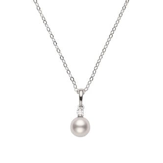 Mikimoto 18k White Gold Akoya Single Cultured Pearl and Diamond Necklace 18" Necklace Mikimoto 18k White Gold Akoya Single Cultured Pearl and Diamond Necklace 18" Necklace