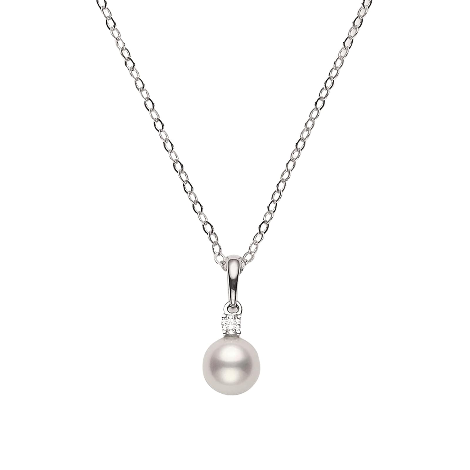 Mikimoto 18k White Gold Akoya Single Cultured Pearl And Diamond