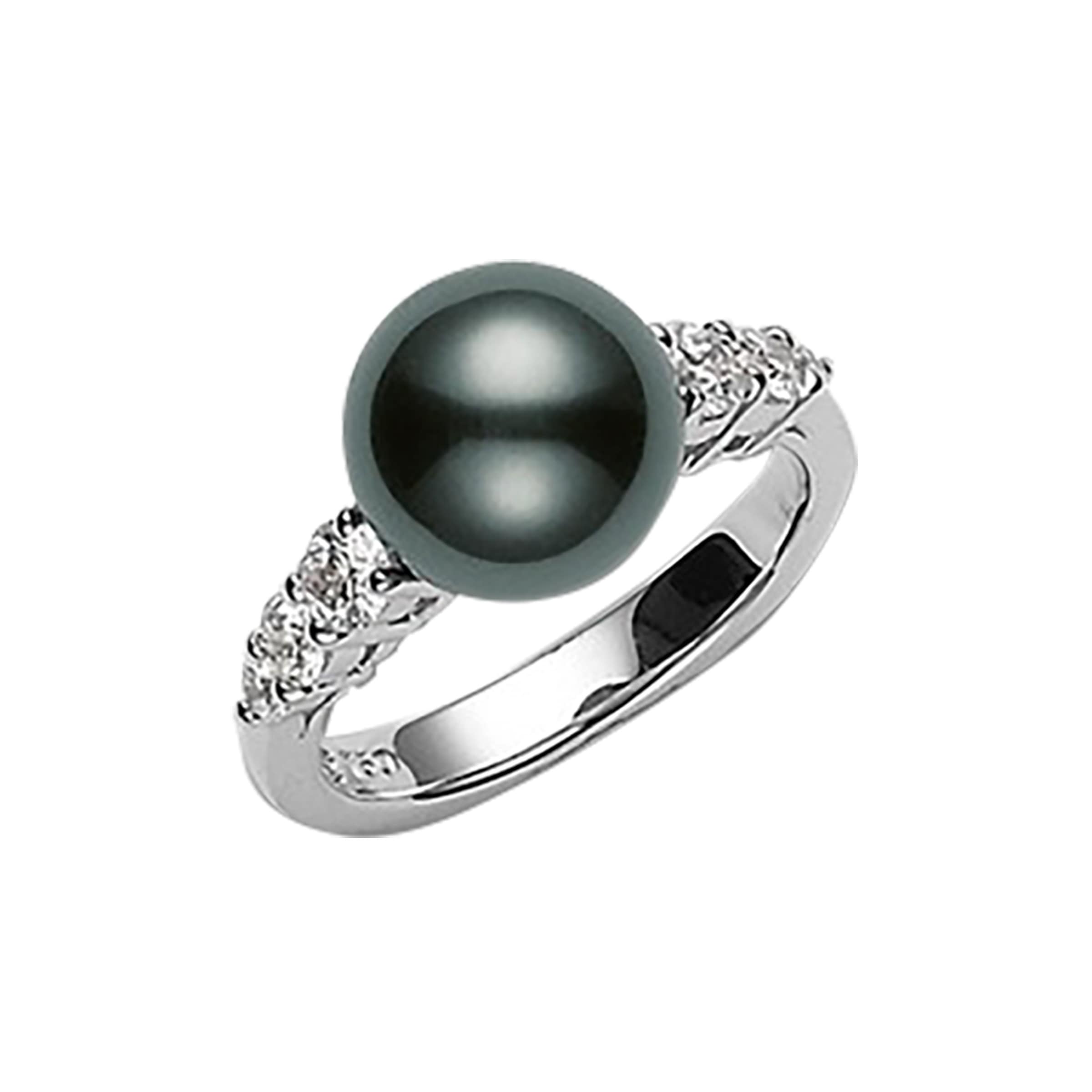 Estate 18k White Gold White and Tahitian Black Pearl Diamond Ring – CJ  Charles Jewelers