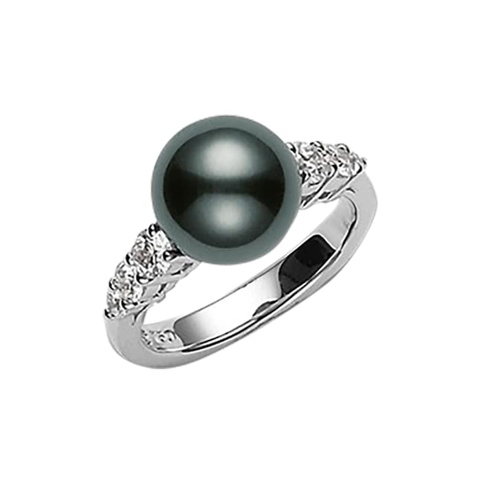 Mikimoto 18k White Gold Black South Sea Cultured Pearl and Diamond Ring
