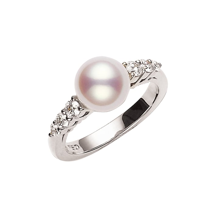 Mikimoto 18k White Gold Akoya Cultured Pearl and Diamond Ring
