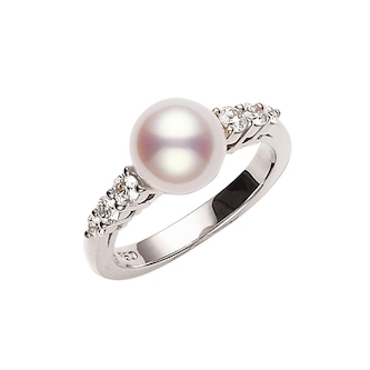 Mikimoto 18k White Gold Akoya Cultured Pearl and Diamond Ring Mikimoto 18k White Gold Akoya Cultured Pearl and Diamond Ring