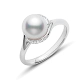 Mikimoto 18k White Gold Cultured Akoya 8mm pearl and 0.05cttw Diamond Ring