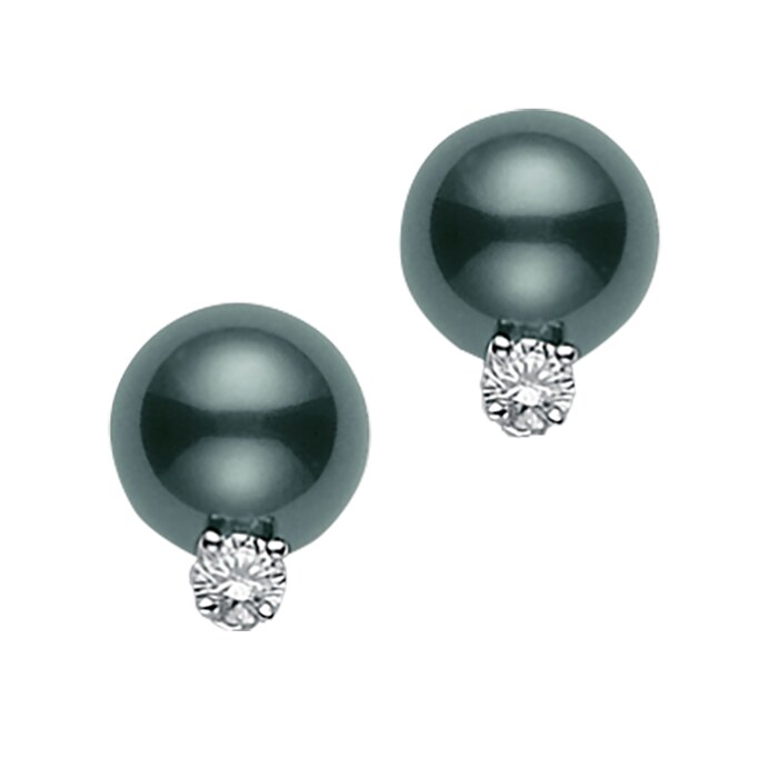 Mikimoto 18k White Gold 9mm Black South Sea Cultured Pearl and Diamond Earrings