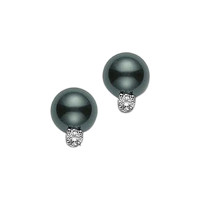 Mikimoto 18k White Gold Diamond and 10mm Tahitian Cultured Black Cultured Pearl Stud Earrings